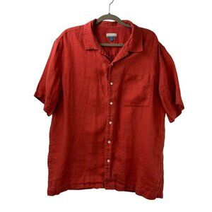 Breakwater Men’s Large Button Down Shirt Orange Short Sleeve 100% Linen